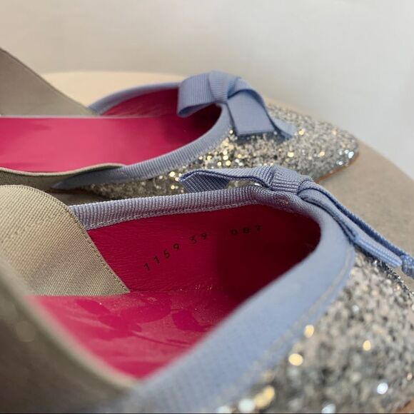 FERCA 81 Silver glitter blue bow Slingback flats Sz 39 - Picture 7 of 8